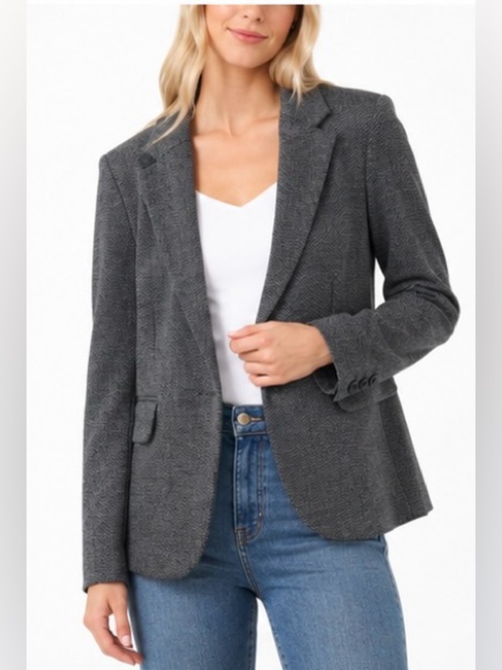 Vince Camuto Gray Textured Tailored Blazer Small Petite